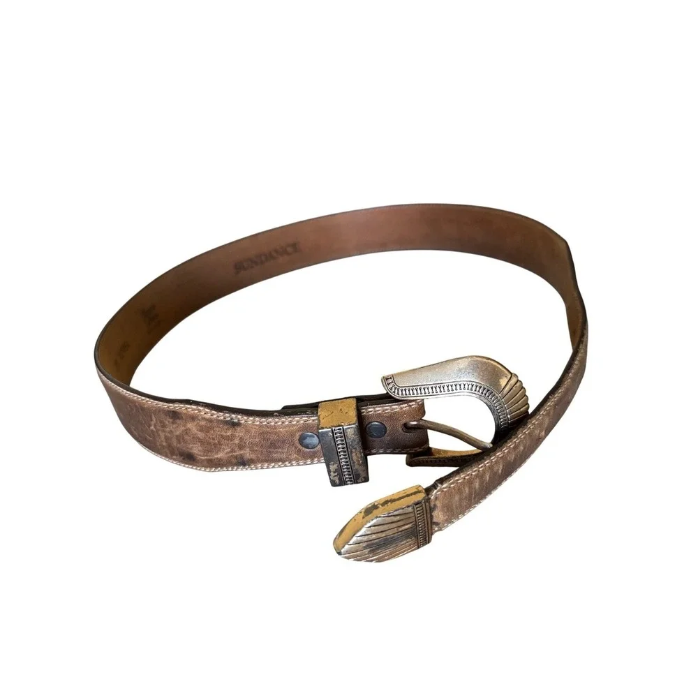 VTG Tony Lama Small Western Leather Belt Brass Buckle Sundance Western‎ Style